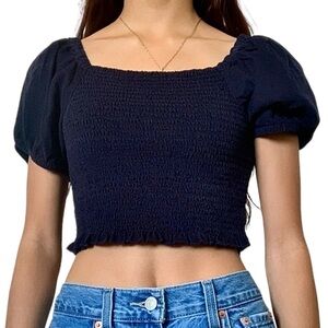 American Eagle Ruched Crop Top Puff Short Sleeve Square Neck Y2K Size Small